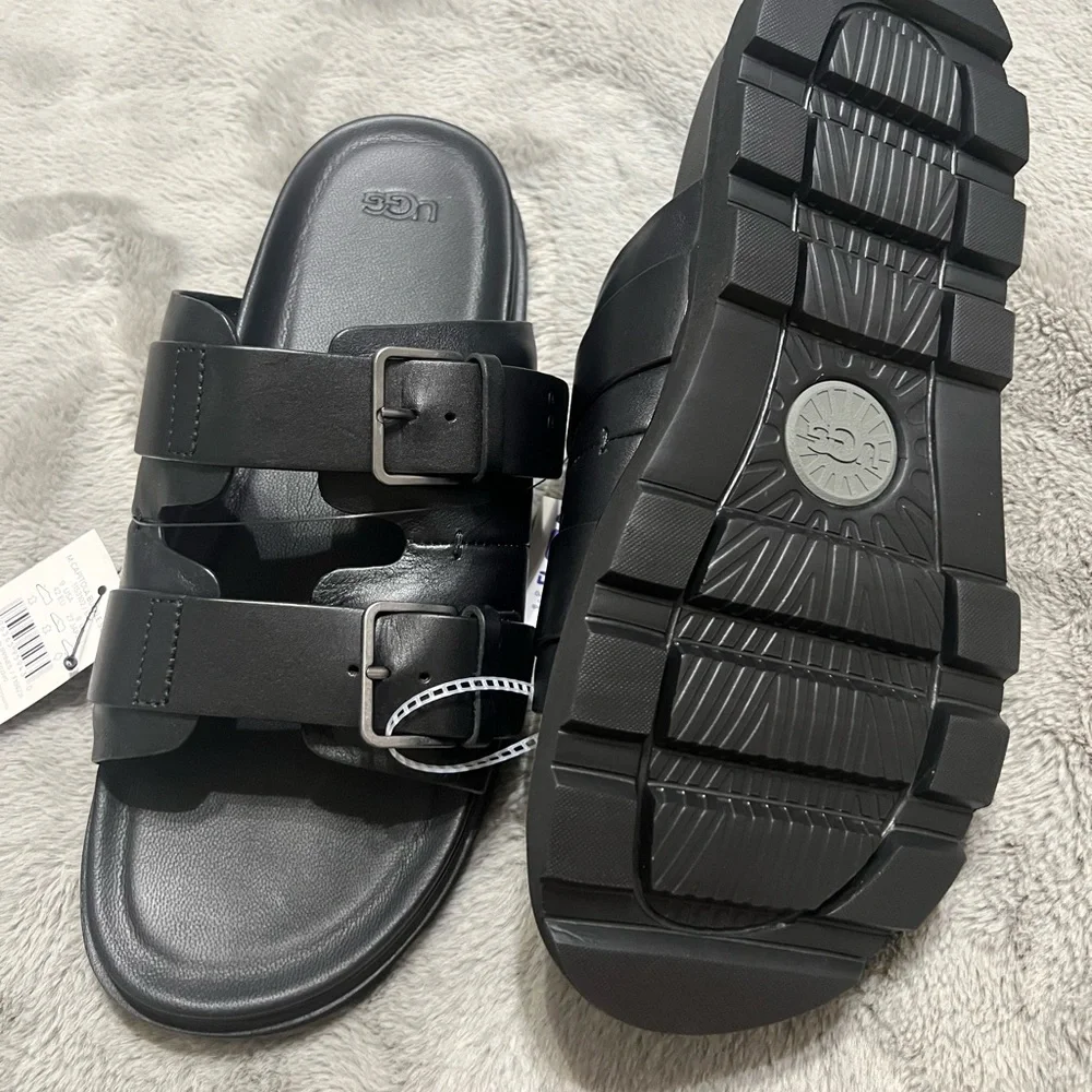 UGG Men's Capitola Buckle Slide Black Leather Sandals